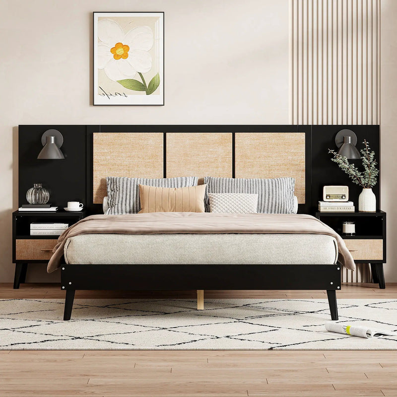 Bed Frame With 2 Nightstands Elegant Design With Lamps by Unique Piece Furniture