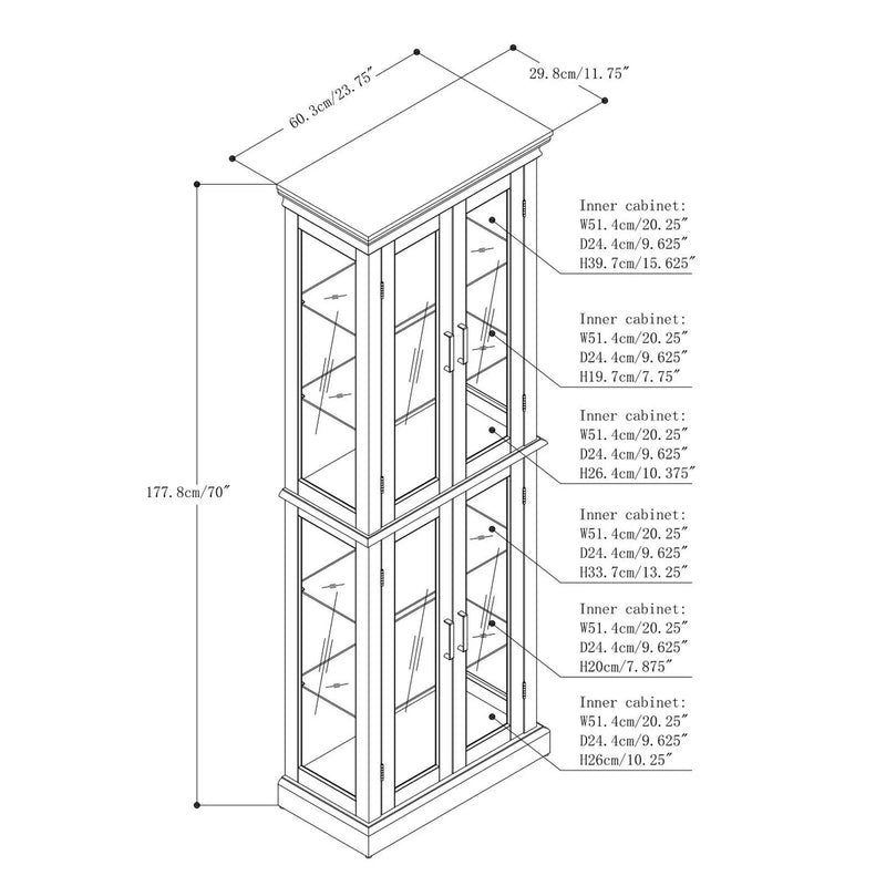 Curio Cabinet Lighted Curio Diapaly Cabinet With Adjustable Shelves And Mirrored Back Panel, Tempered Glass Doors (6 Tier), (E26 Light Bulb Not Included) by Unique Piece Furniture