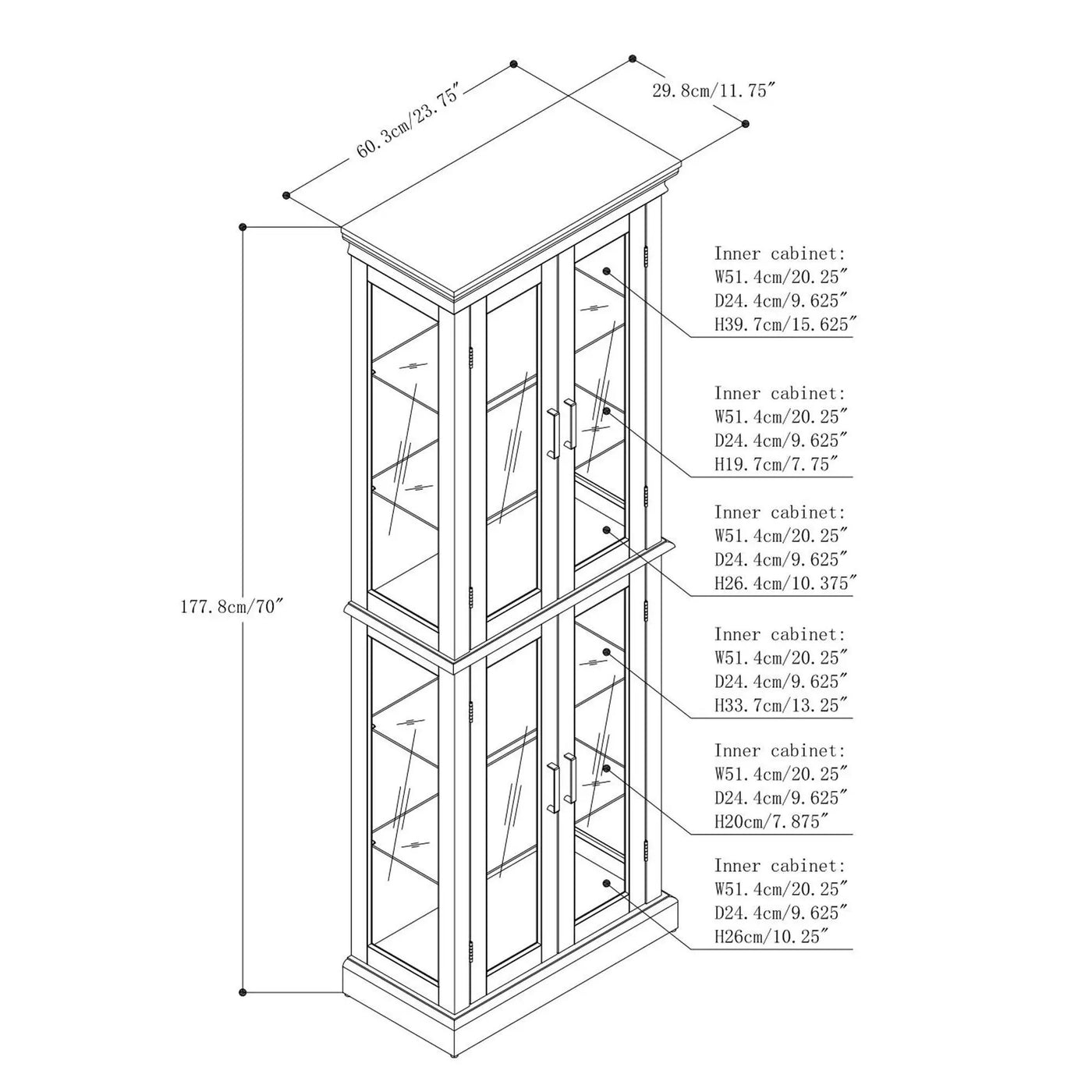 Curio Cabinet Lighted Curio Diapaly Cabinet With Adjustable Shelves And Mirrored Back Panel, Tempered Glass Doors (6 Tier), (E26 Light Bulb Not Included) by Unique Piece Furniture
