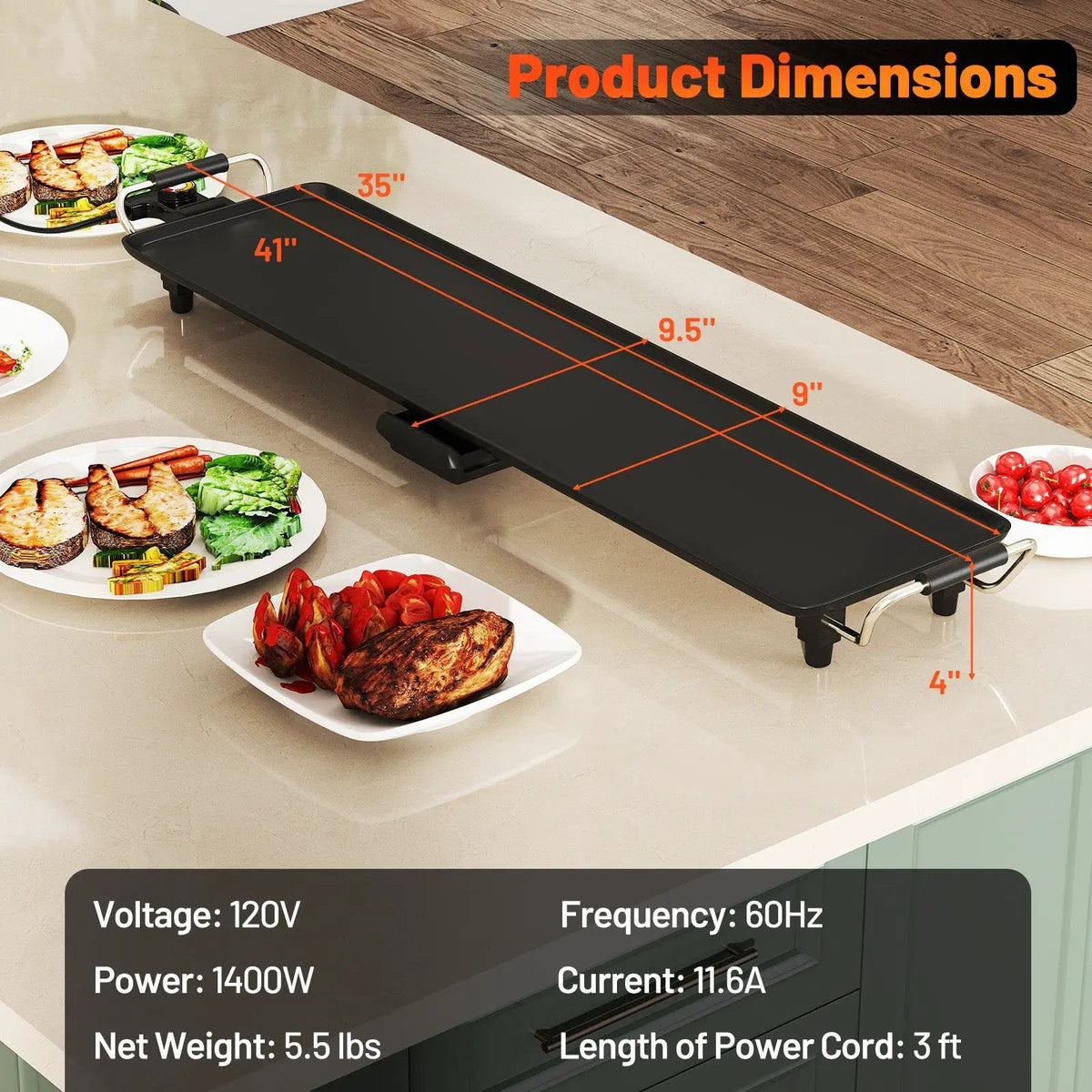35 Inch Large Electric Griddle Nonstick BBQ Grill with Adjustable Temperature by DirectDeals