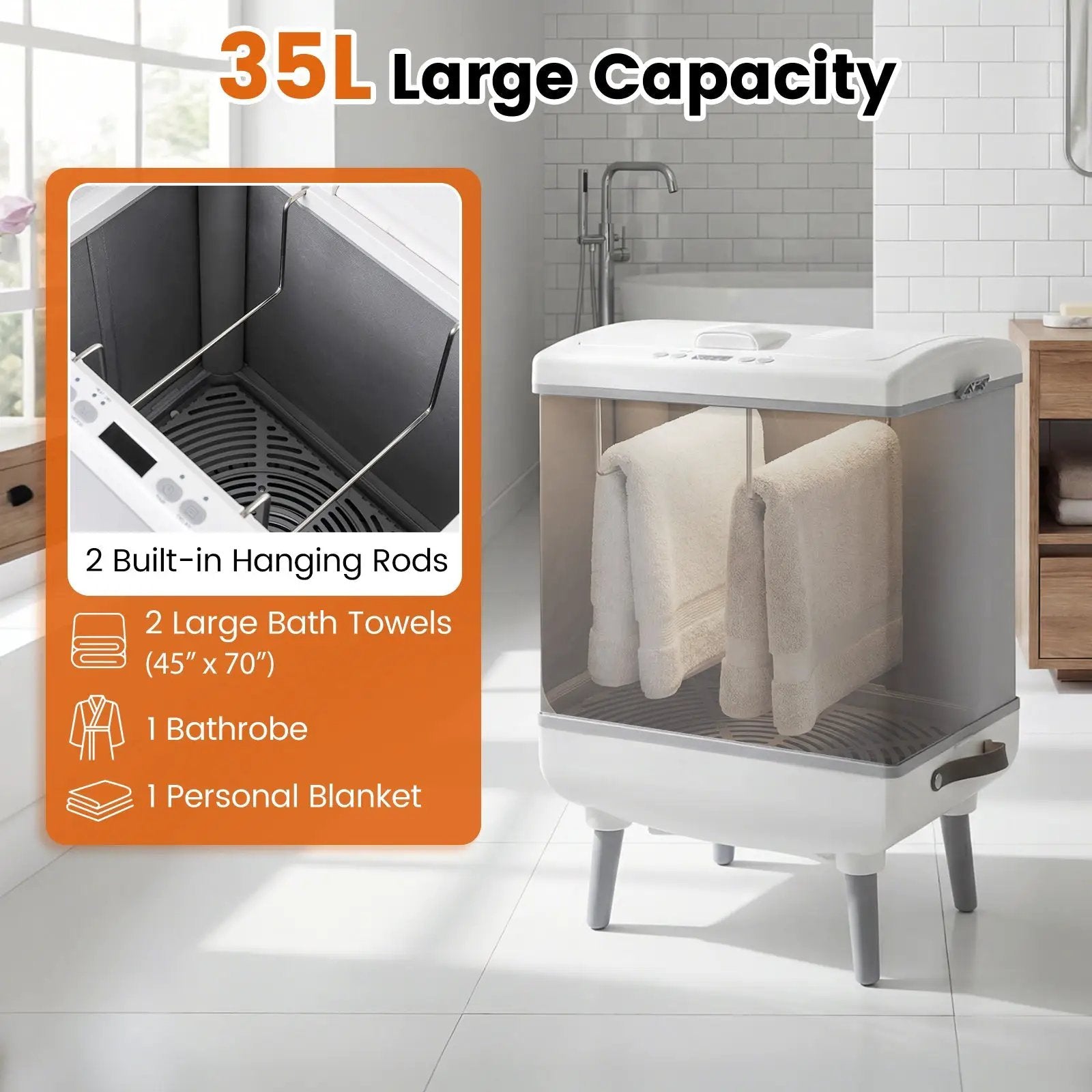 35L Large Towel Warmer with Heating and Drying Modes for Bathroom by DirectDeals