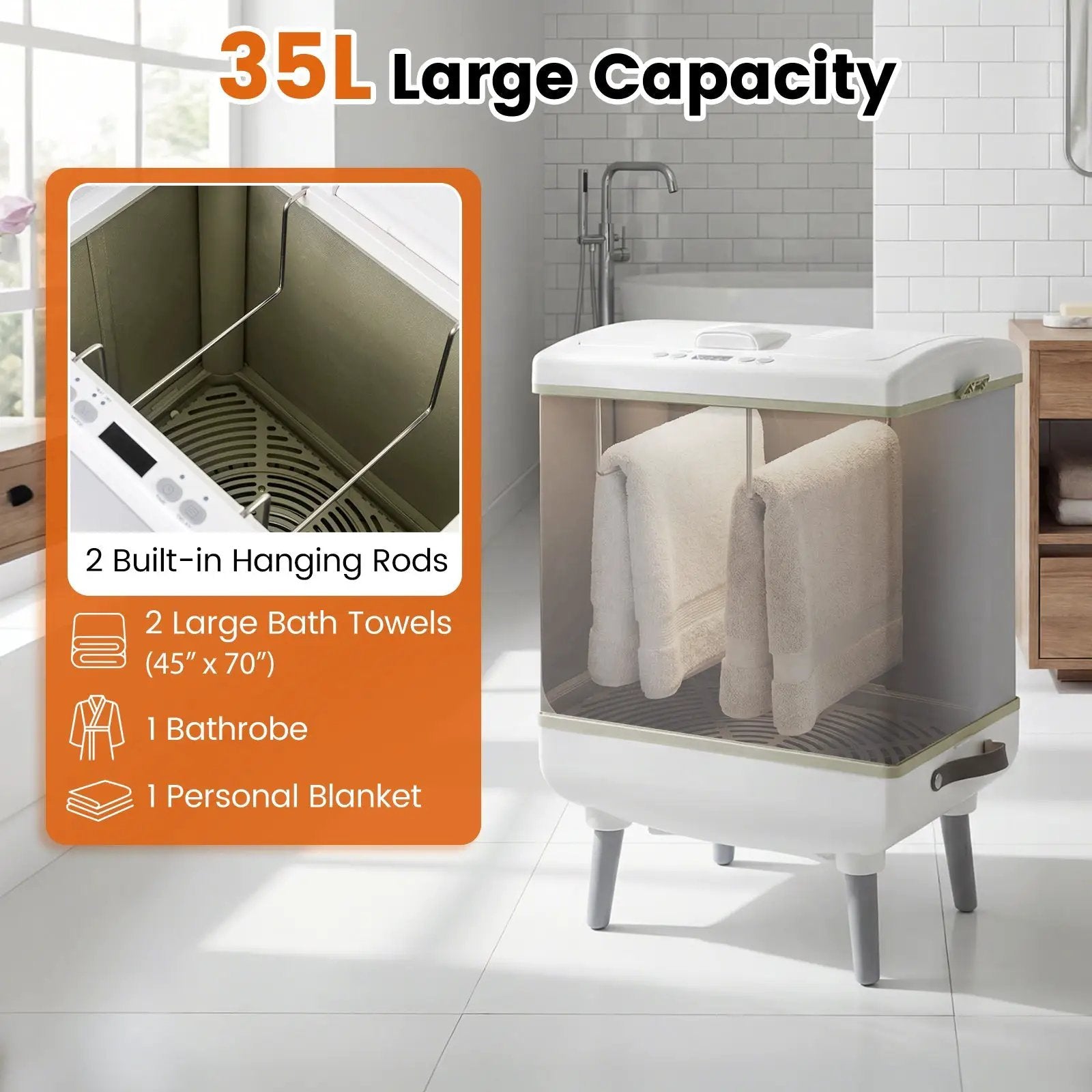 35L Large Towel Warmer with Heating and Drying Modes for Bathroom by DirectDeals