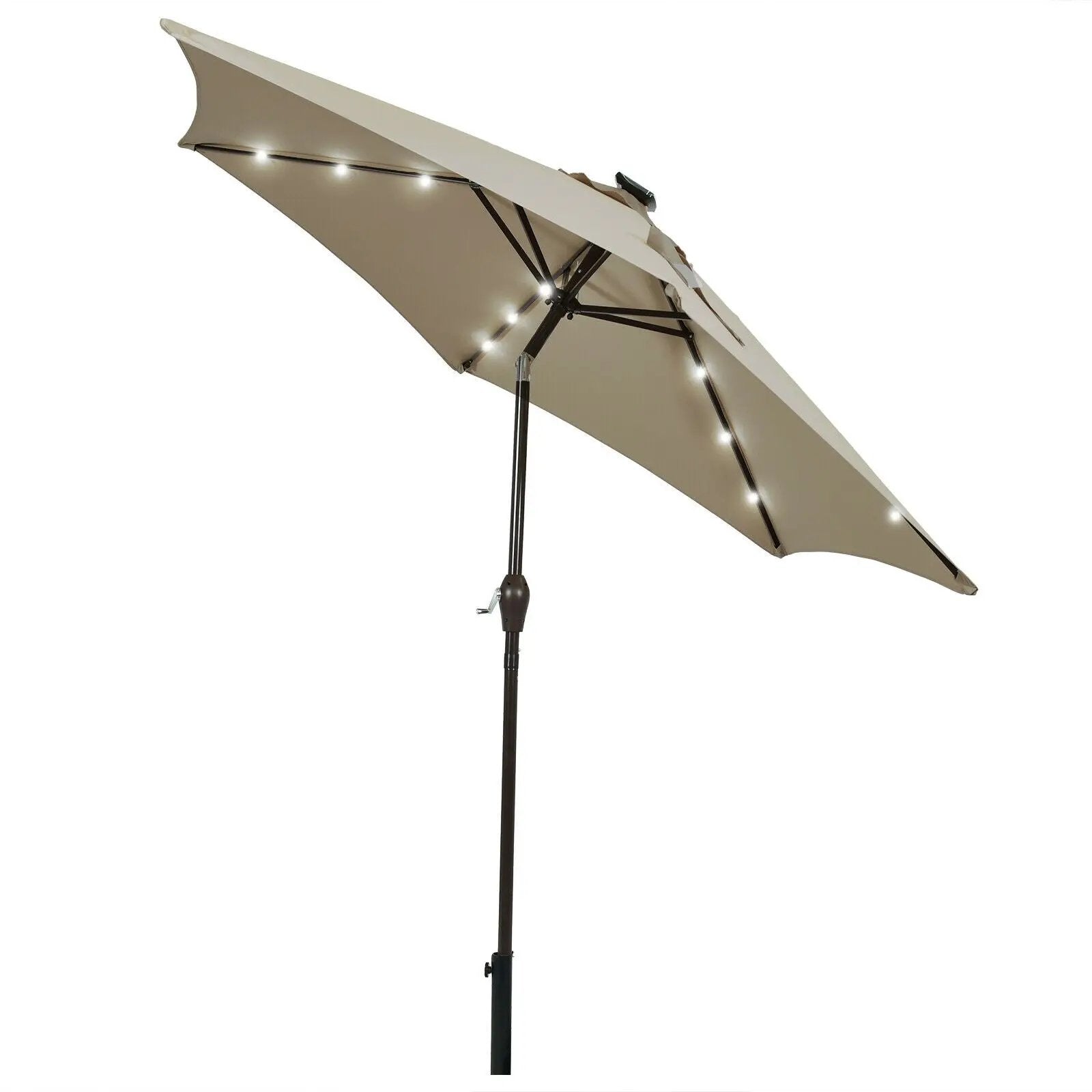 9 Feet Solar LED Lighted Patio Market Umbrella Tilt Adjustment Crank L