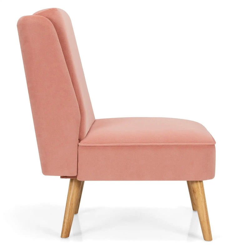 Velvet Accent Armless Side Chair with Rubber Wood Legs for Bedroom by DirectDeals