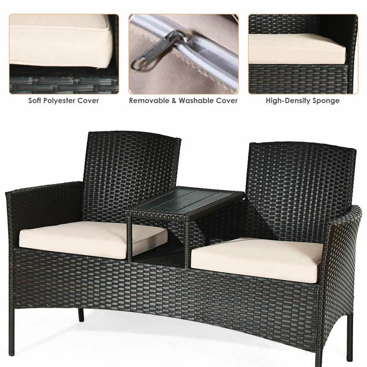 Modern Patio Conversation Set with Built-in Coffee Table and Cushions by DirectDeals