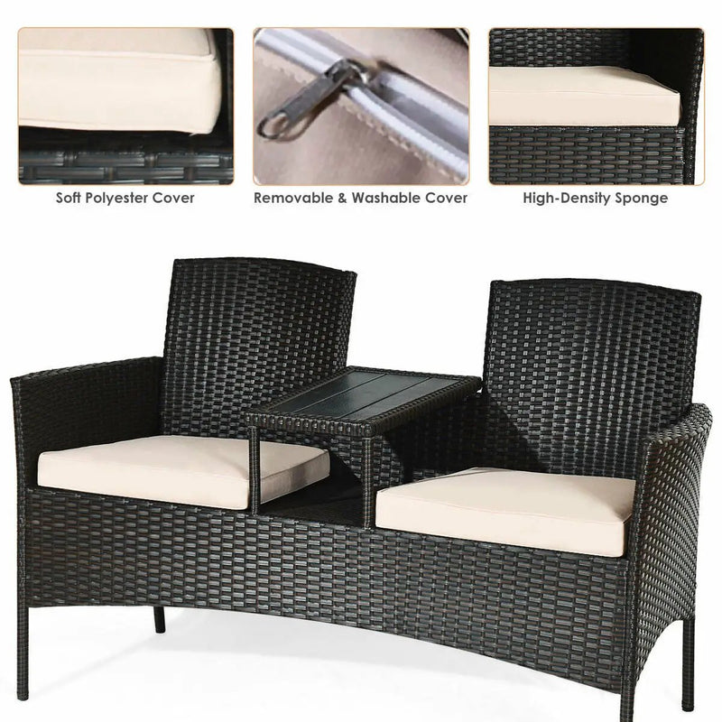 Modern Patio Conversation Set with Built-in Coffee Table and Cushions by DirectDeals