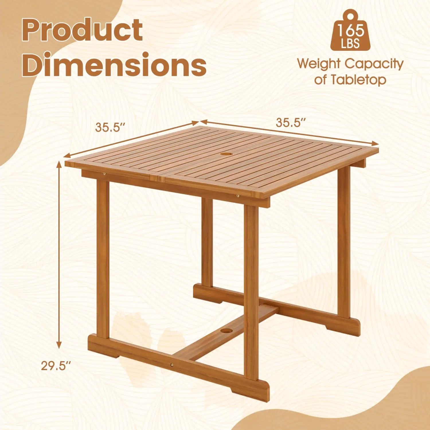 35.5" Acacia Wood Outdoor Dining Table with Umbrella Hole by DirectDeals