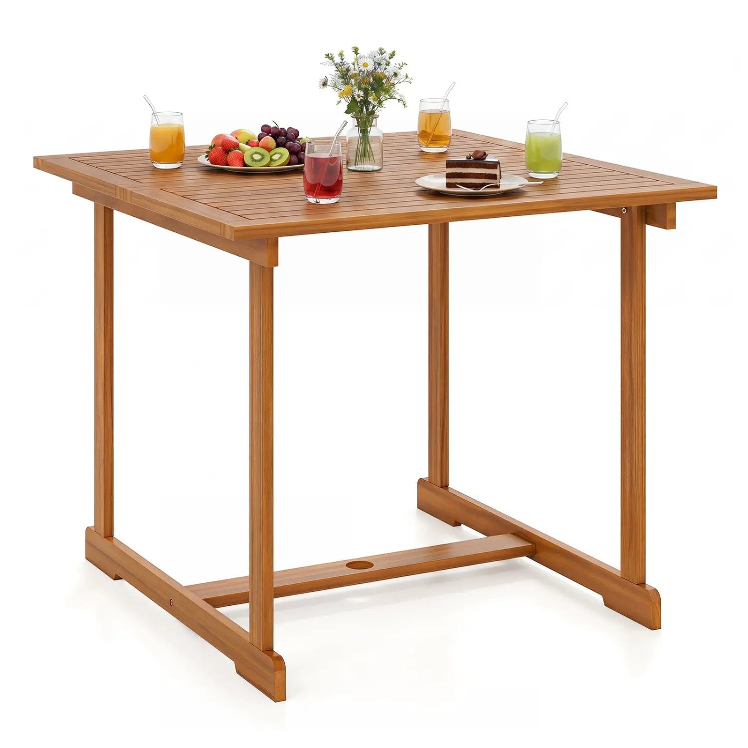 35.5" Acacia Wood Outdoor Dining Table with Umbrella Hole by DirectDeals