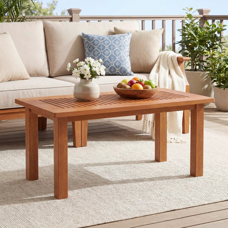 Rectangular Outdoor Coffee Table with Slatted Hardwood Top by DirectDeals