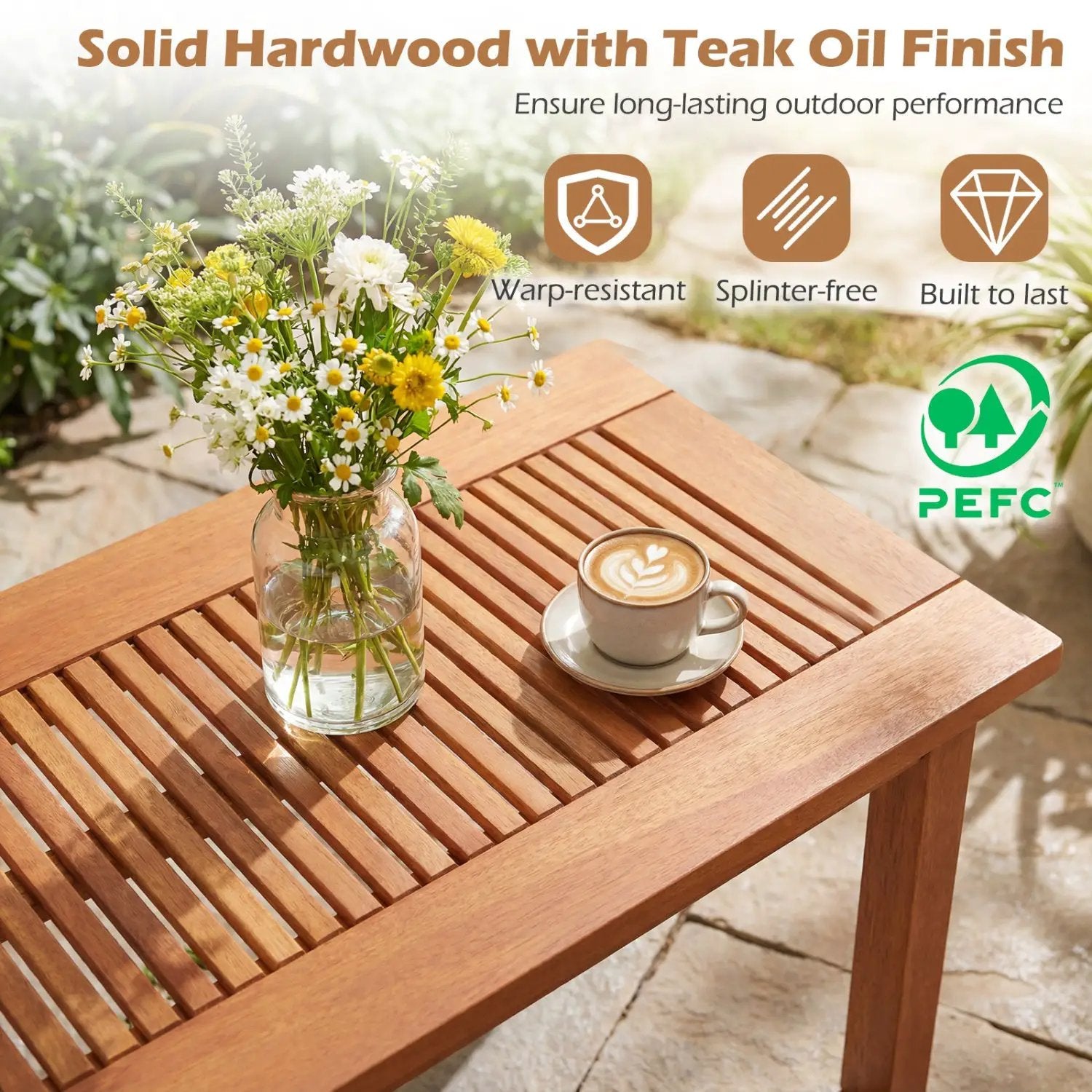 Rectangular Outdoor Coffee Table with Slatted Hardwood Top by DirectDeals