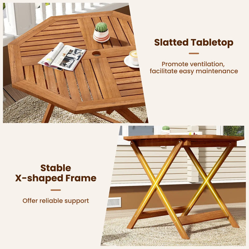 35.5 Inch Solid Wood Patio Dining Table Octagon Table with 1.97 Inch Umbrella Hole by DirectDeals