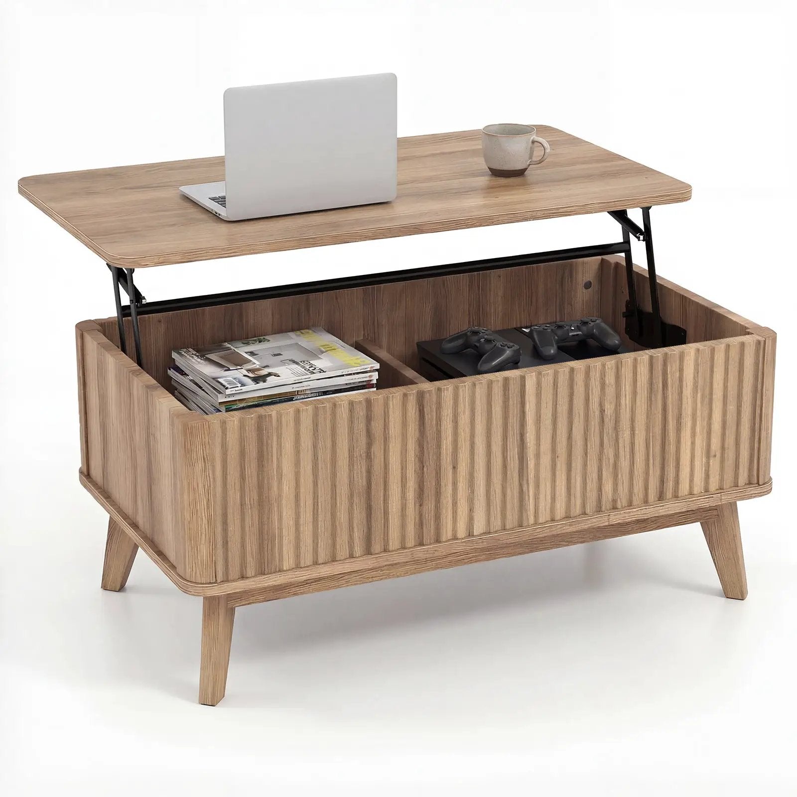 35.5" Rectangle Wooden Fluted Lift Top Coffee Table-Walnut by DirectDeals