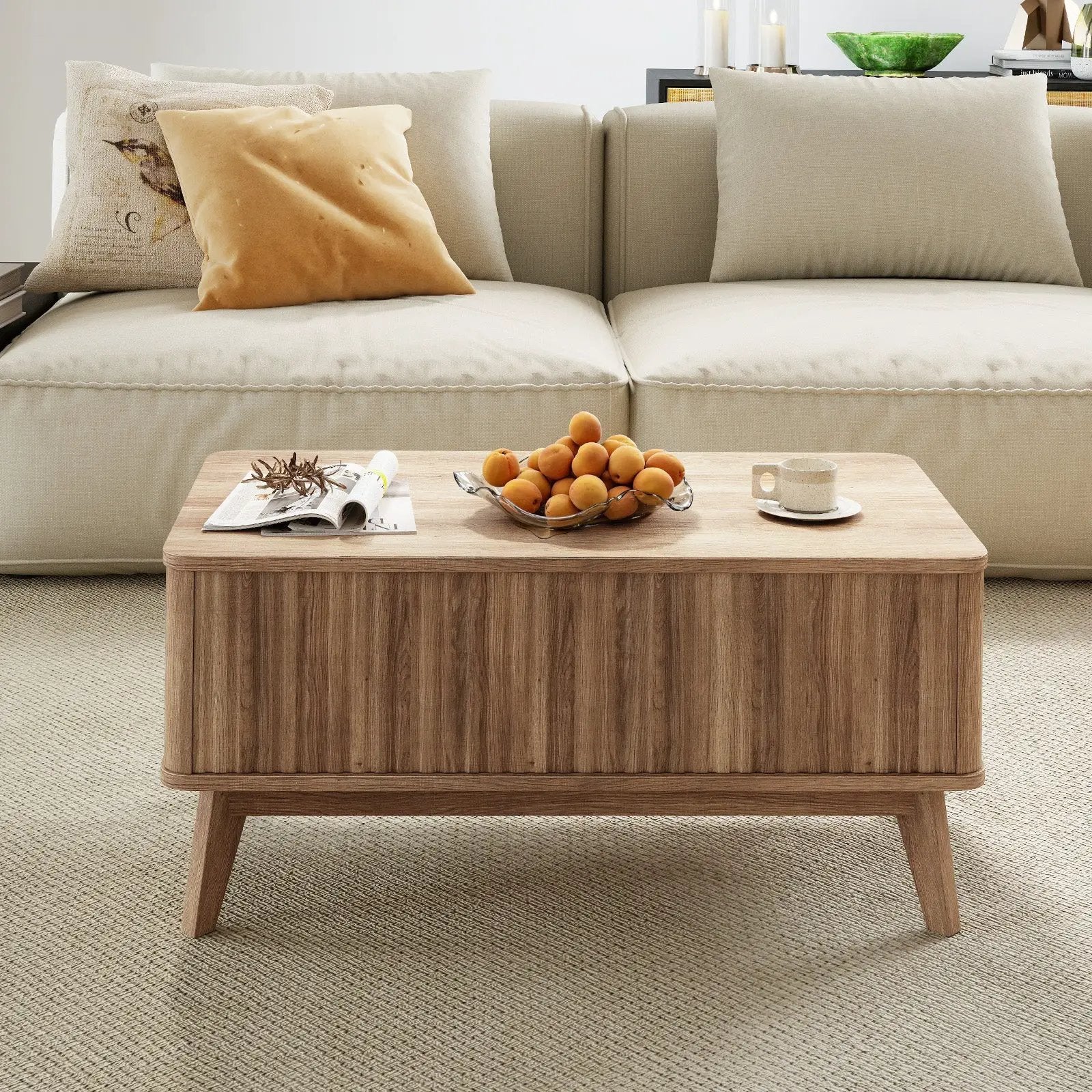 35.5" Rectangle Wooden Fluted Lift Top Coffee Table-Walnut by DirectDeals