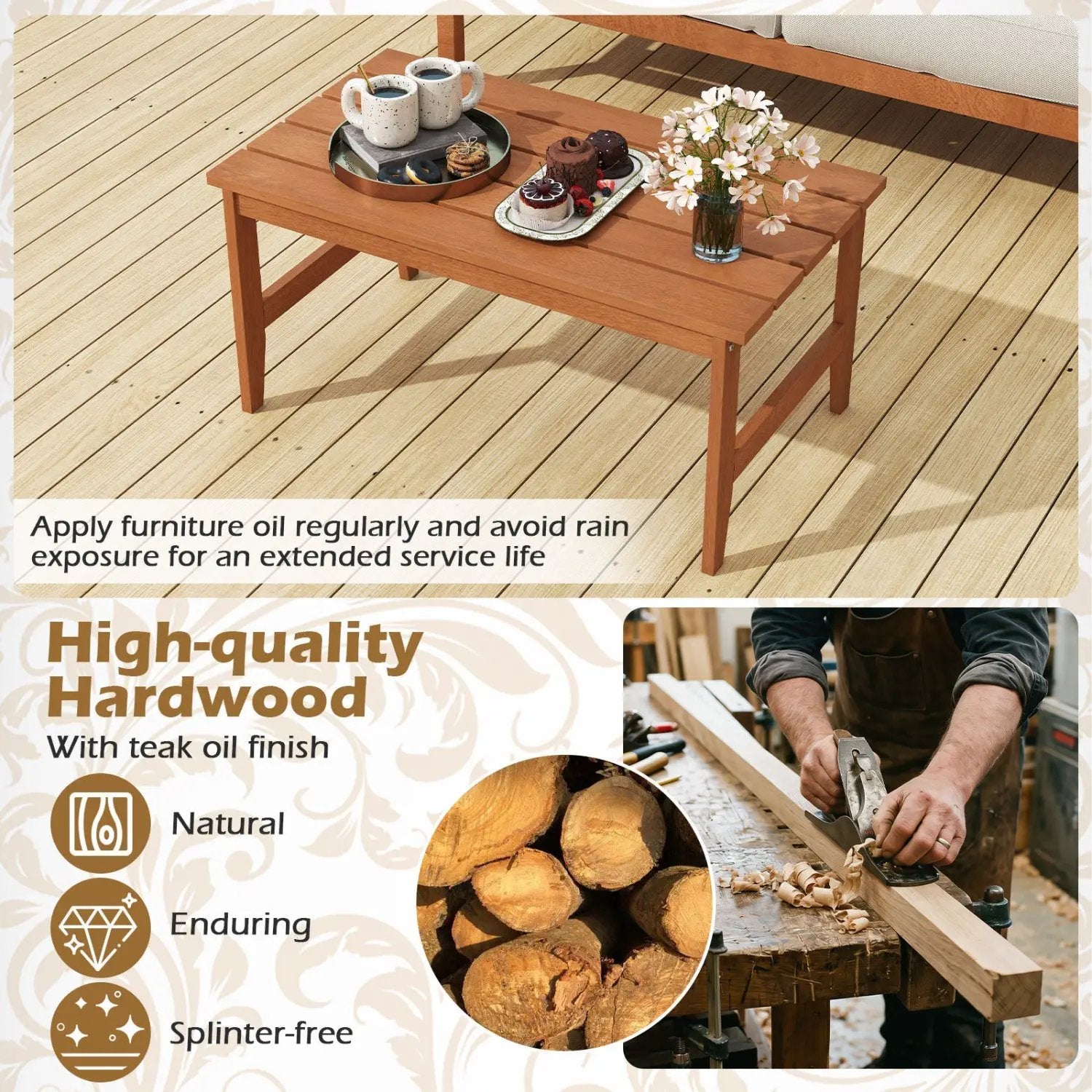 Rectangular Teak Wood Outdoor Coffee Table 35.5" by DirectDeals