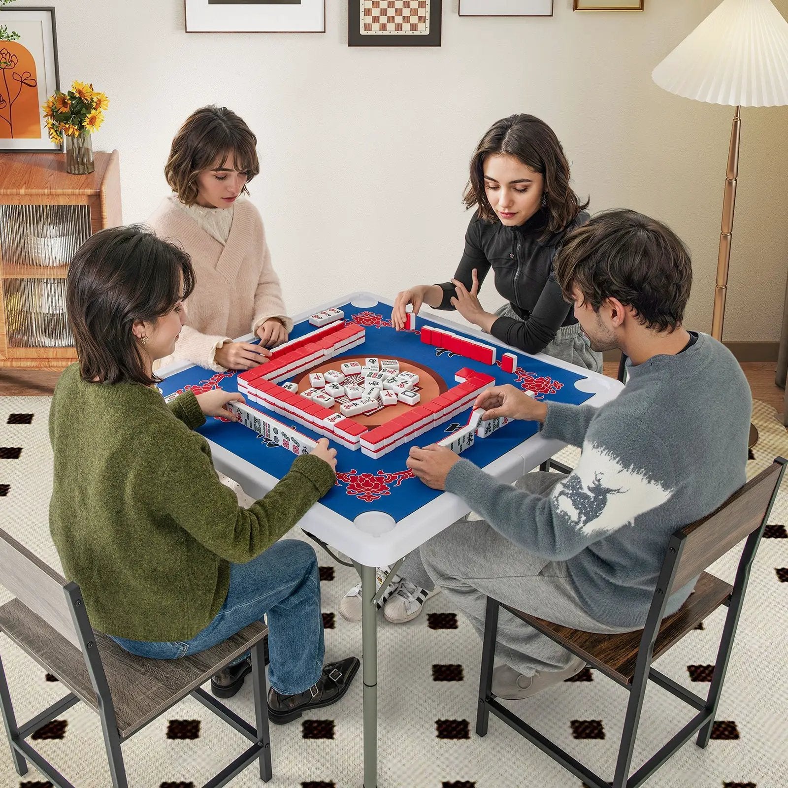 35 Inch 4 Player Game Card Folding Mahjong Table with Cup Holders by DirectDeals