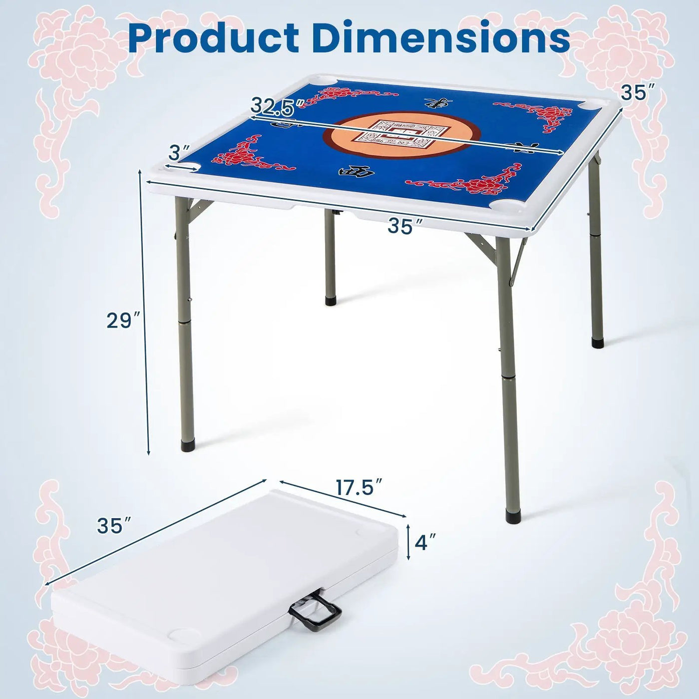 35 Inch 4 Player Game Card Folding Mahjong Table with Cup Holders by DirectDeals