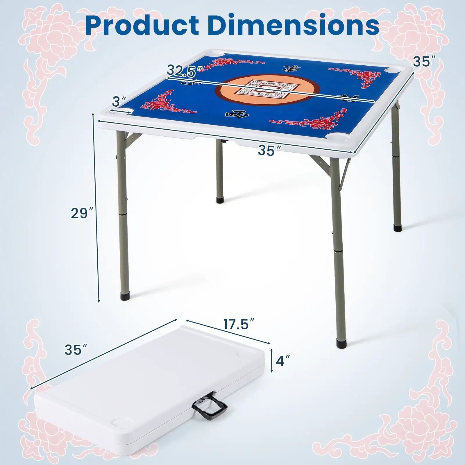 35 Inch 4 Player Game Card Folding Mahjong Table with Cup Holders by DirectDeals
