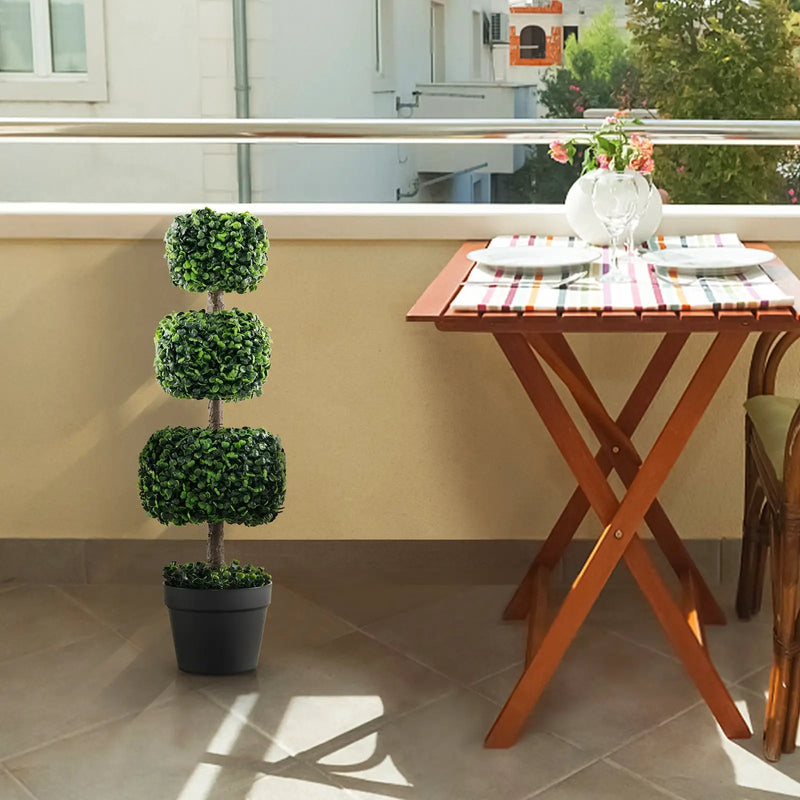 35 Inch Artificial Boxwood Topiary Ball Tree with Cement-filled Pot-Green by DirectDeals