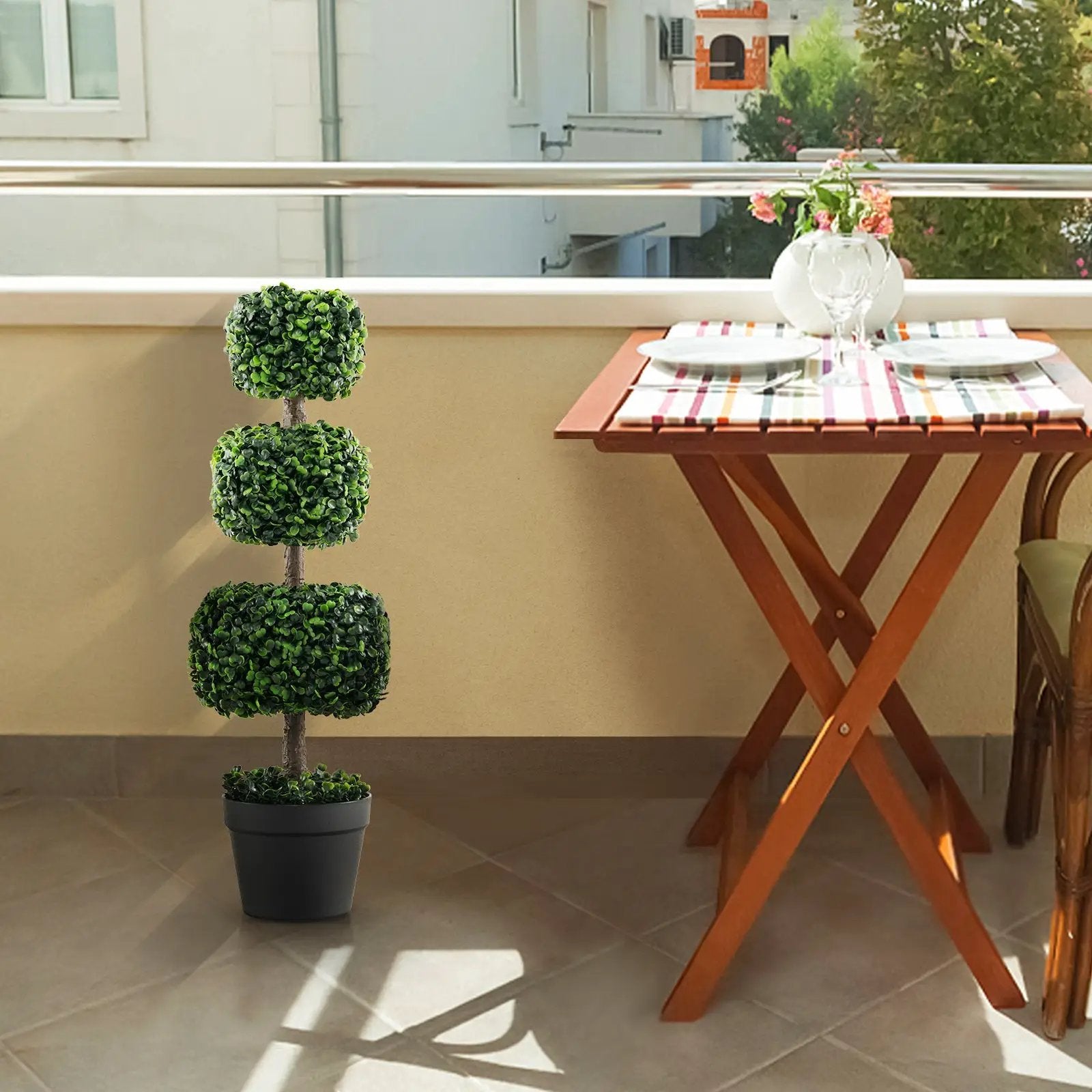 22.5 inch Round Side Table Farmhouse End Table with Sturdy Rubber Wood Legs and Triangular Structure by DirectDeals
