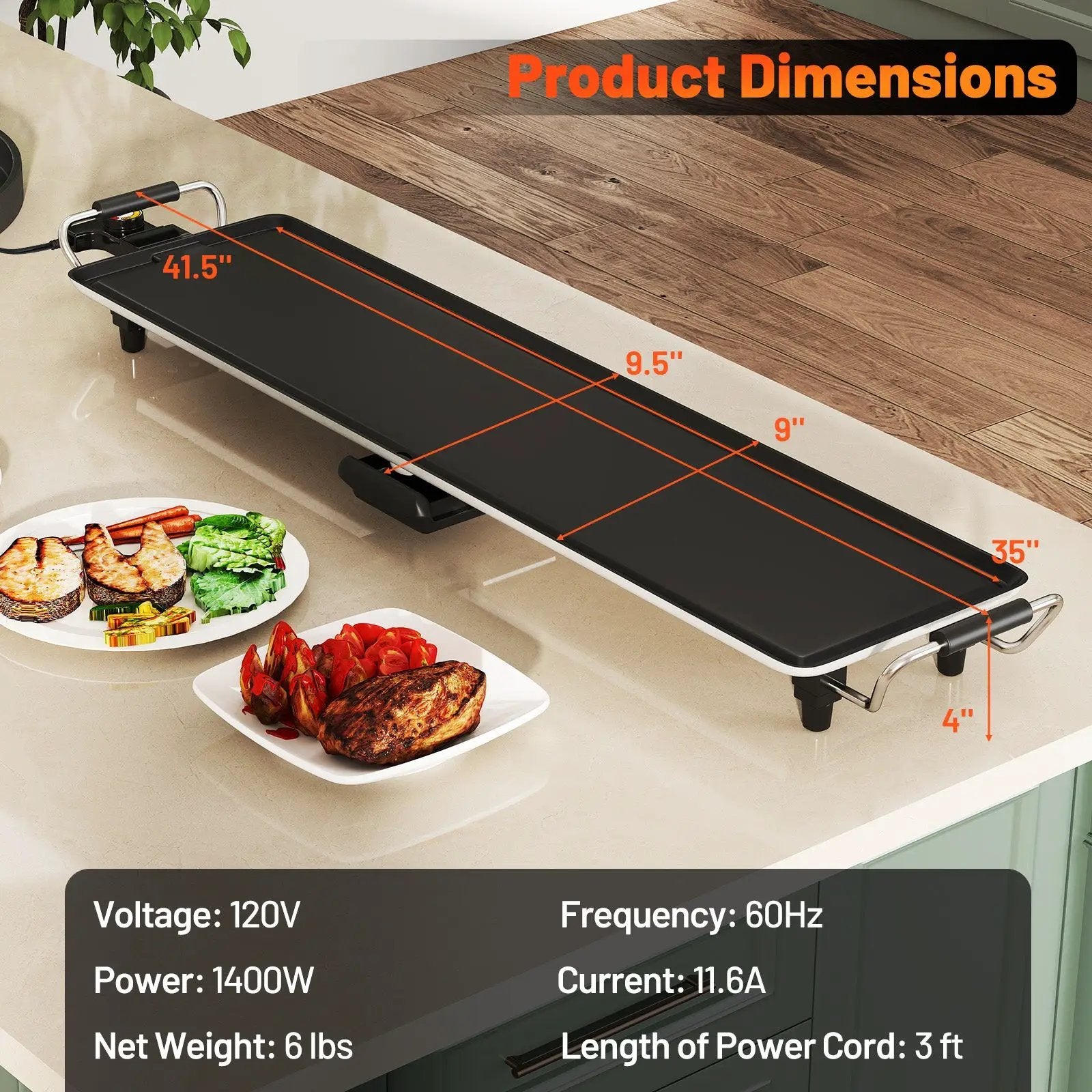35 Inch Extra Large Electric Griddle with Adjustable Temperature Thermostats and Drip Tray by DirectDeals