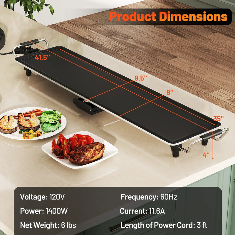 35 Inch Extra Large Electric Griddle with Adjustable Temperature Thermostats and Drip Tray by DirectDeals