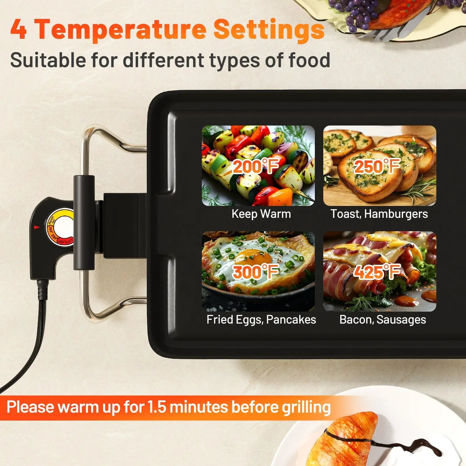 35 Inch Extra Large Electric Griddle with Adjustable Temperature Thermostats and Drip Tray by DirectDeals