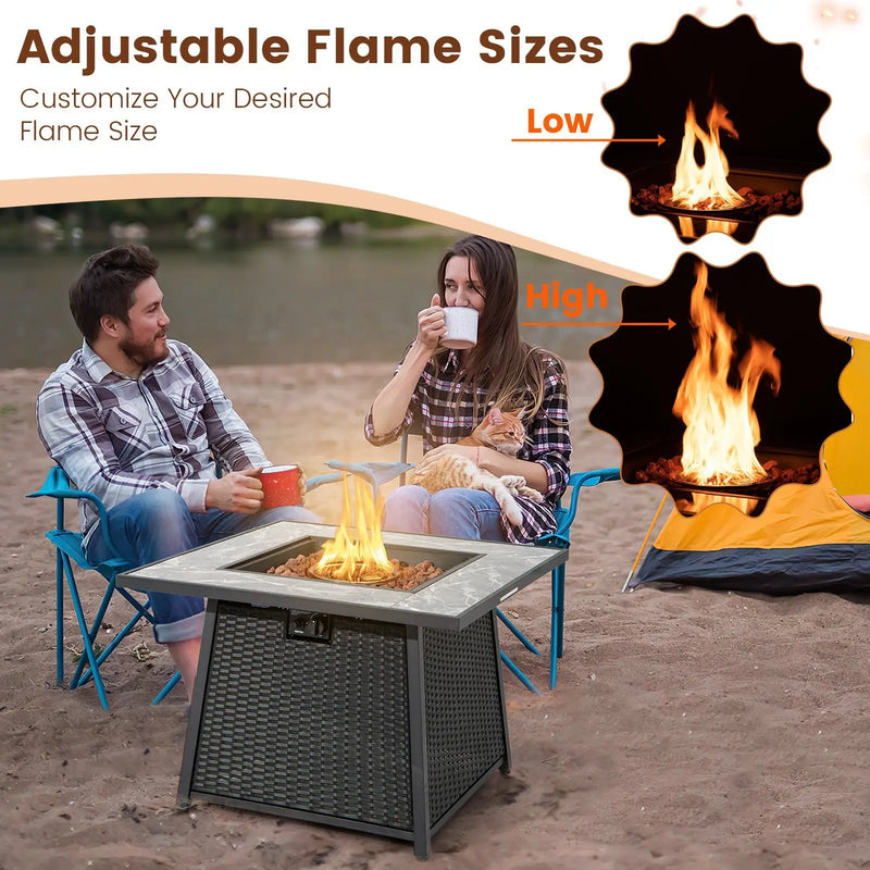 35 Inch Propane Gas Fire Pit Table Wicker Rattan with Lava Rocks PVC Cover-Black by DirectDeals