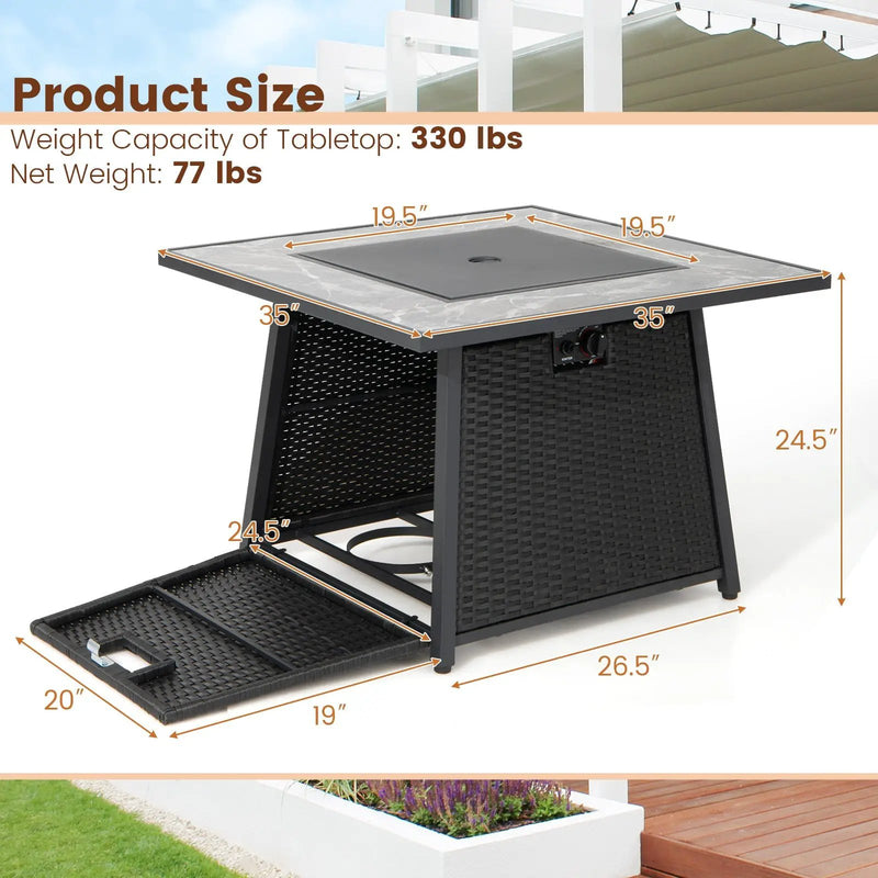 35 Inch Propane Gas Fire Pit Table Wicker Rattan with Lava Rocks PVC Cover-Black by DirectDeals