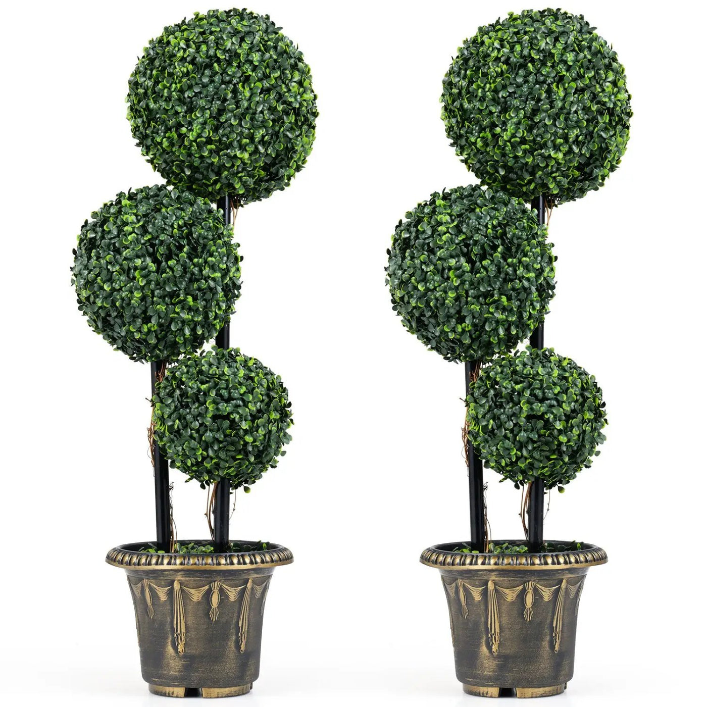 29 Inches Artificial Boxwood Topiary Tree Triple Ball Shrubs Set of 2 by DirectDeals