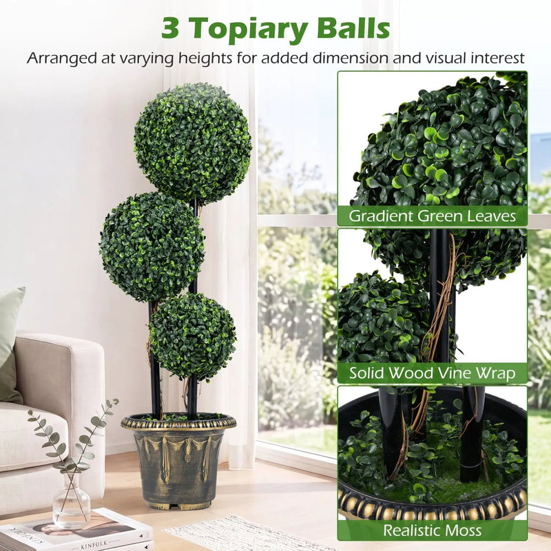 29 Inches Artificial Boxwood Topiary Tree Triple Ball Shrubs by DirectDeals
