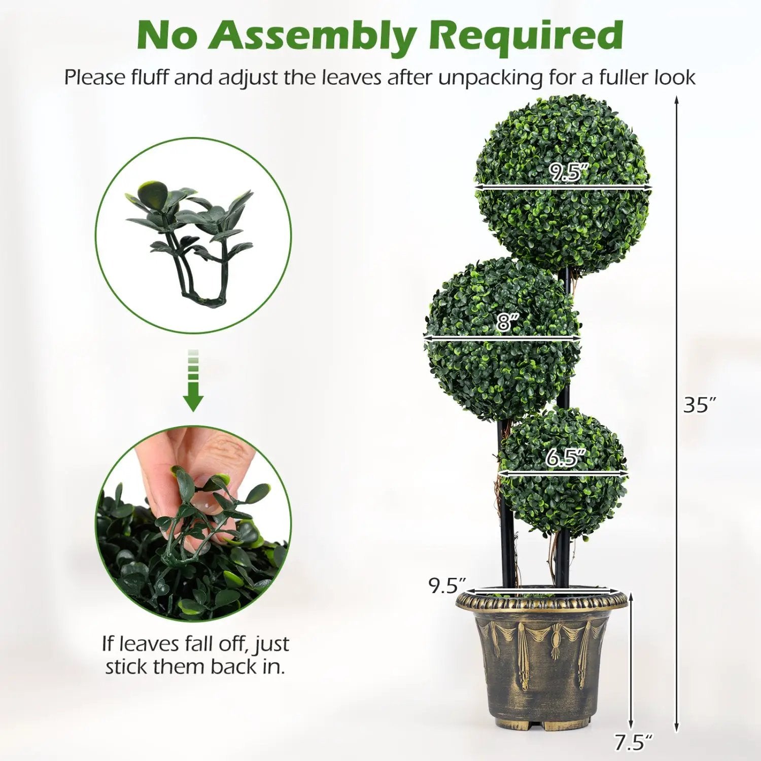 29 Inches Artificial Boxwood Topiary Tree Triple Ball Shrubs by DirectDeals