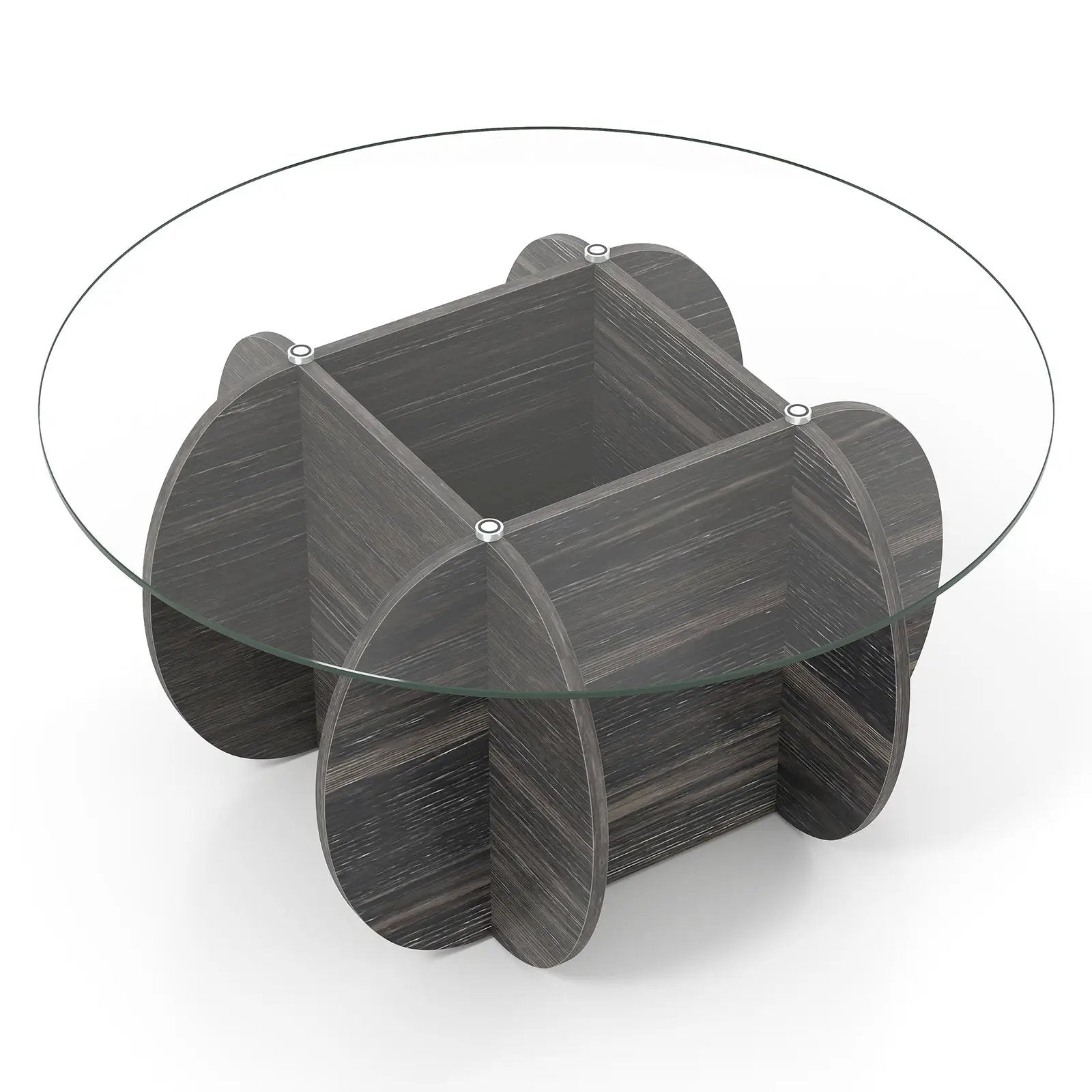 35" Round Coffee Table Unique Circle Center Table with Tempered Glass Top and Solid Wood Base-Black by DirectDeals