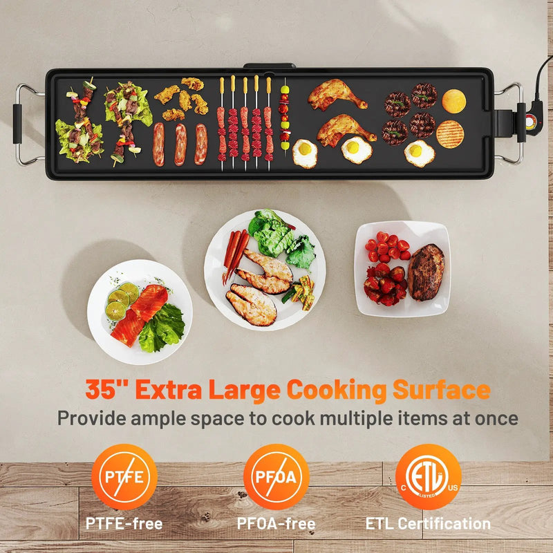35 Inch Extra Large Electric Griddle with Adjustable Temperature Thermostats and Drip Tray by DirectDeals