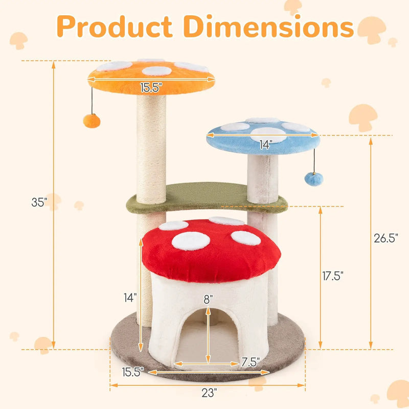 35 Inch Tall Cat Tower with Sisal Scratching Posts Cat Condo and Padded Platforms-Multicolor by DirectDeals