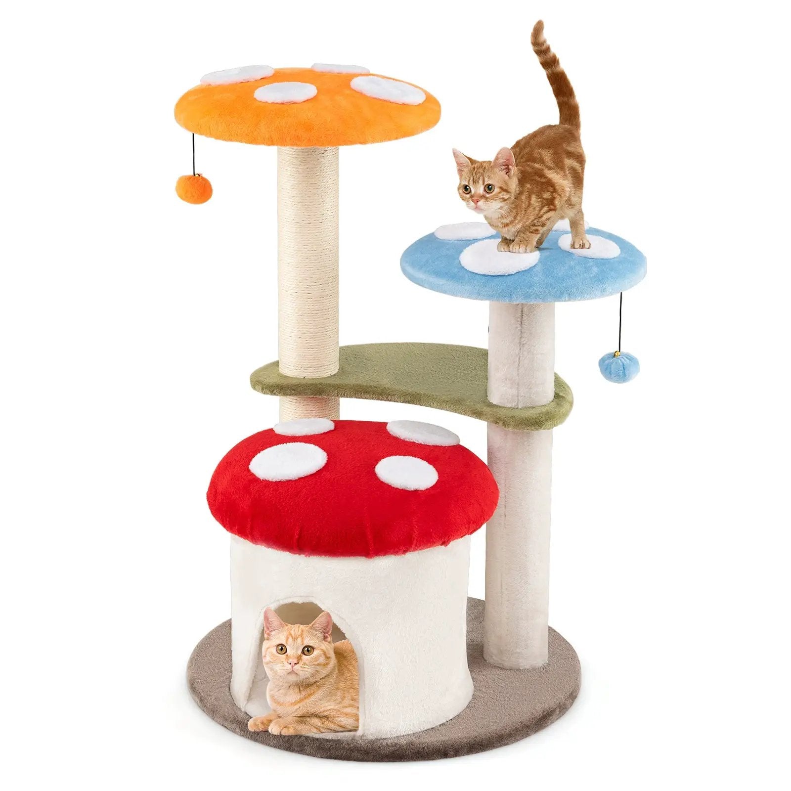 35 Inch Tall Cat Tower with Sisal Scratching Posts Cat Condo and Padded Platforms-Multicolor by DirectDeals