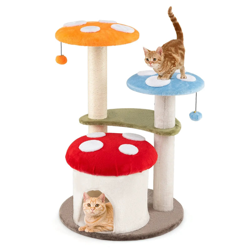 35 Inch Tall Cat Tower with Sisal Scratching Posts Cat Condo and Padded Platforms-Multicolor by DirectDeals