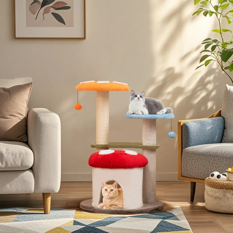 35 Inch Tall Cat Tower with Sisal Scratching Posts Cat Condo and Padded Platforms-Multicolor by DirectDeals