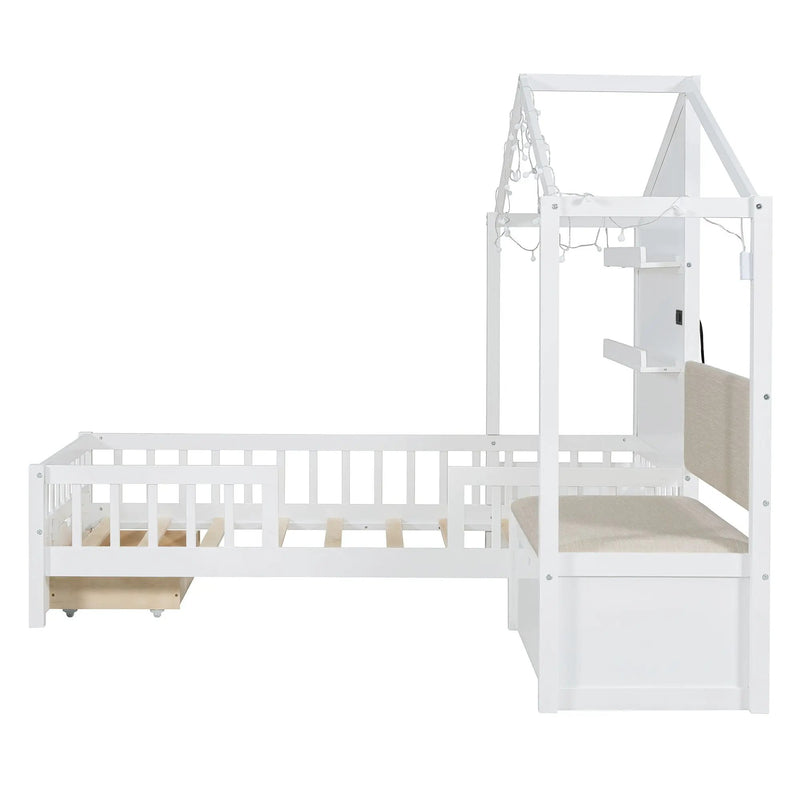 House Bed With Upholstered Sofa, Wireless Charging Station, Shelves And 2 Drawers by Unique Piece Furniture