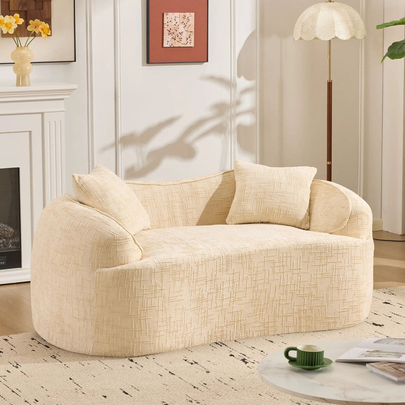 Curved 2 Person Compress Sofa With Armrests, Includes Pillows by HouseOfZazla