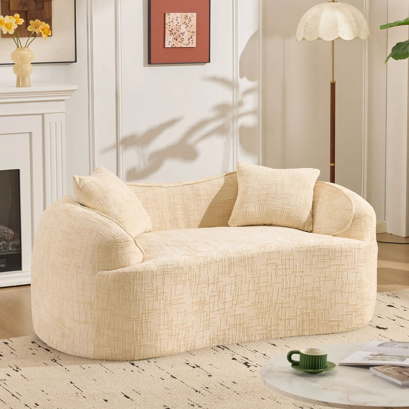 Curved 2 Person Compress Sofa With Armrests, Includes Pillows by Unique Piece Furniture