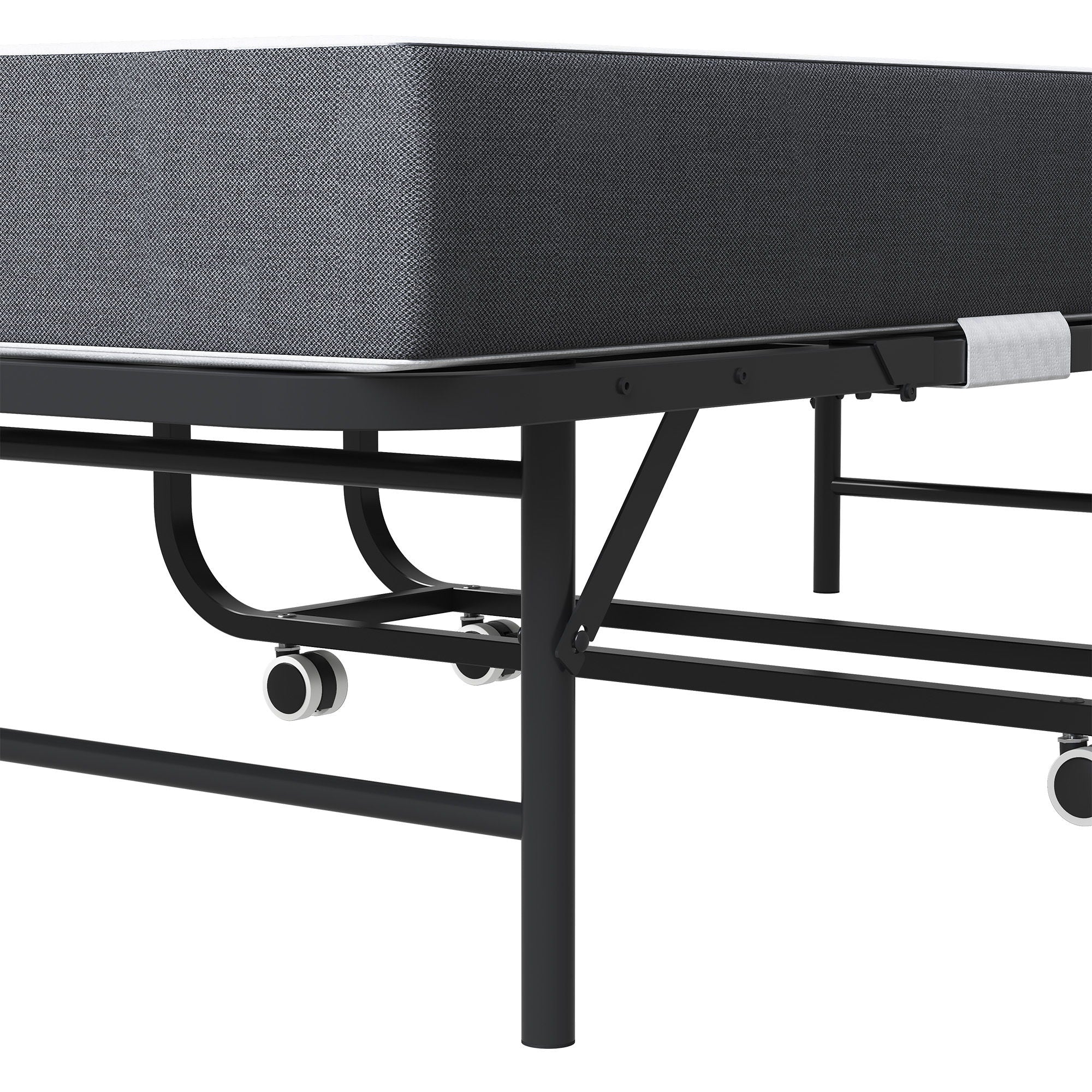 Twin Folding Bed With Adjustable Headboard, Memory Foam For Tall People, Heavy-Duty Portable On Wheels, Easy Assembly - Black by HouseOfZazla