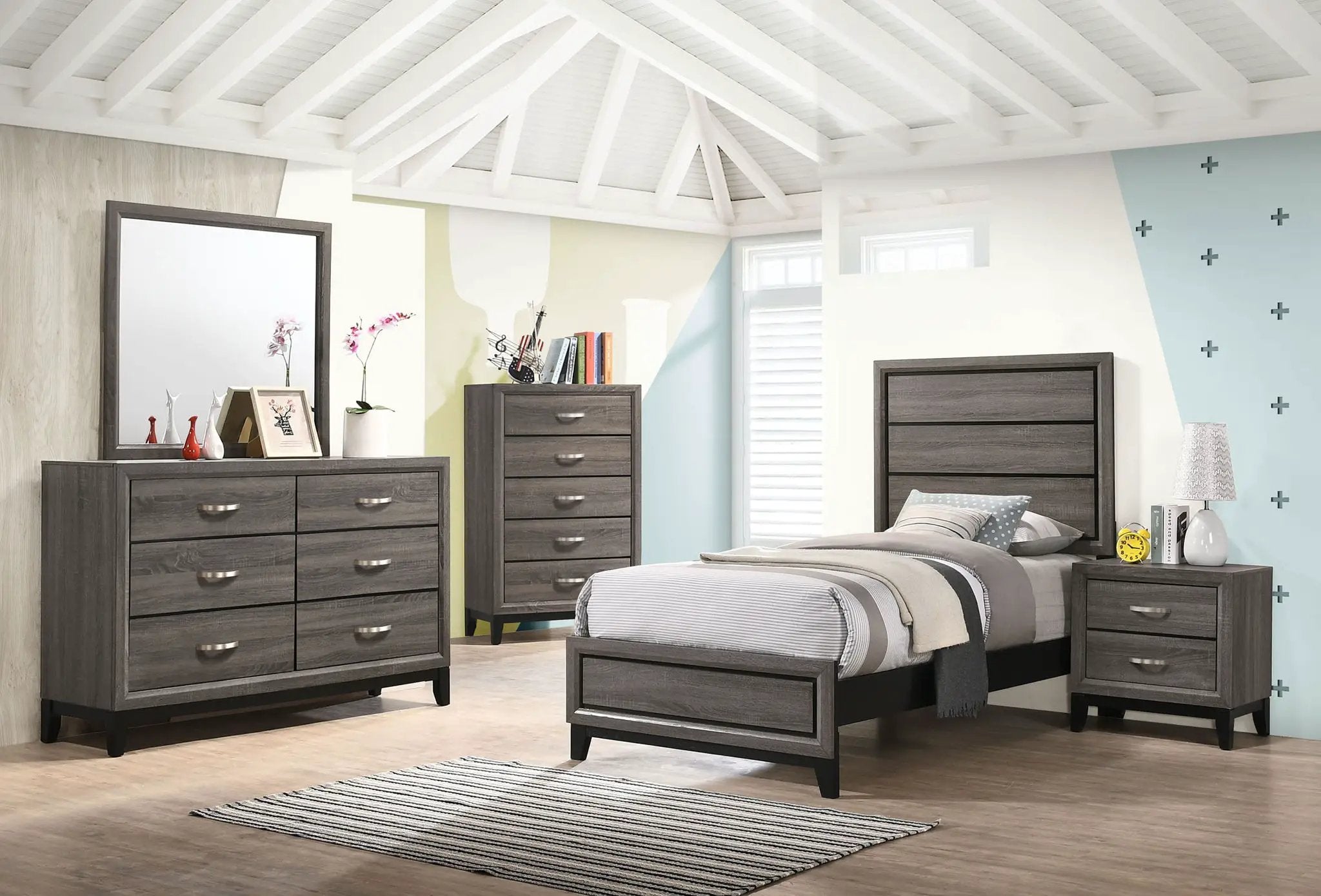 Watson Wood Twin Panel Bed Grey Oak by Unique Piece Furniture