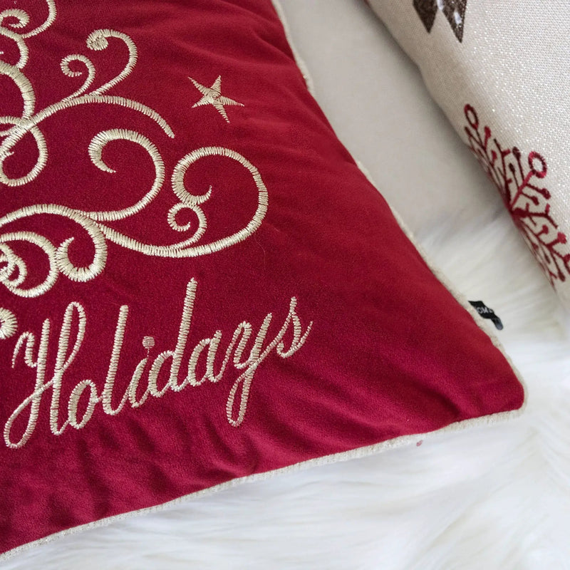Happy Holidays Embroidered Velvet Throw Pillow by HouseOfZazla