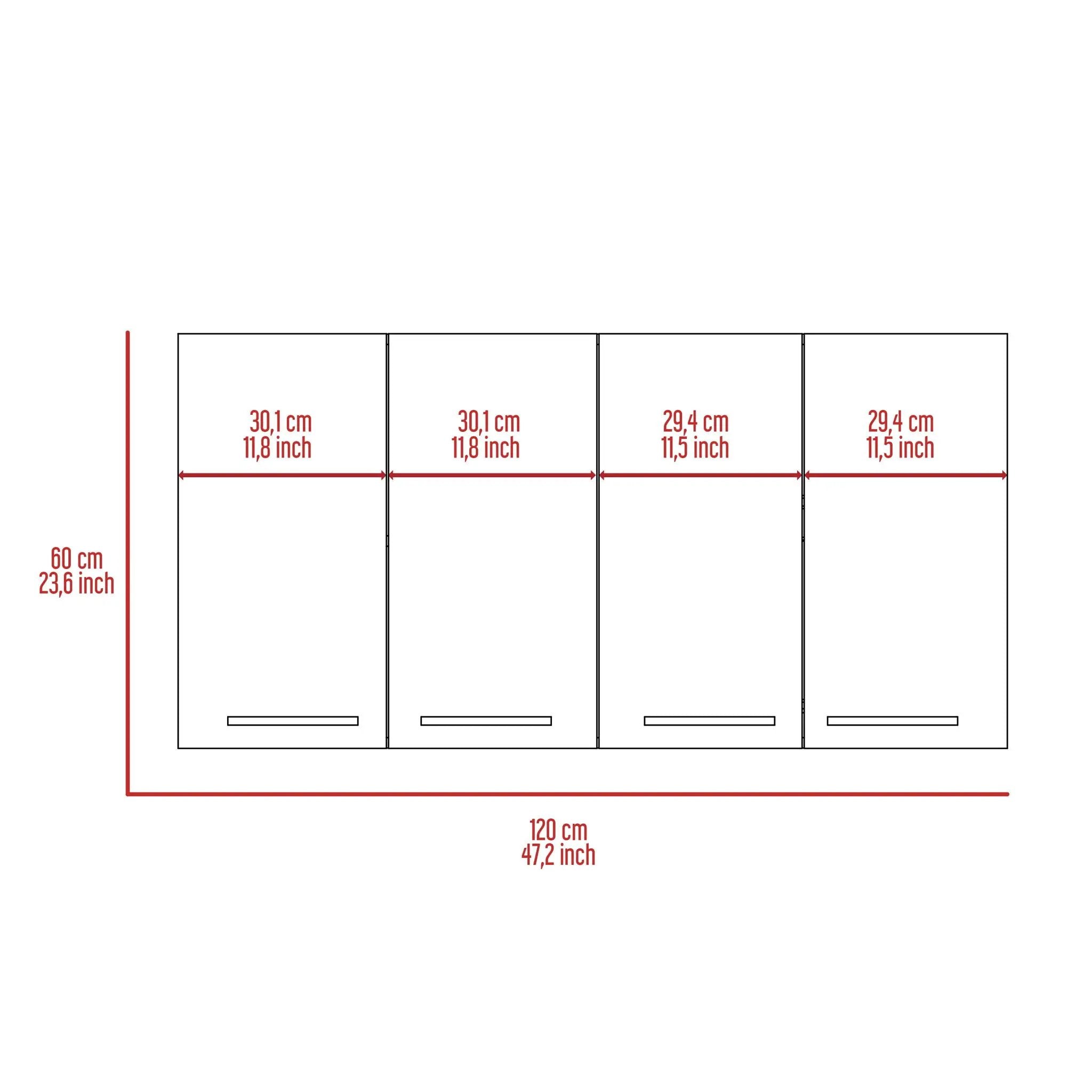 Wall Cabinet Four Doors, With Two Internal Shelves And Internal Plate And Glass Organizer - White by Unique Piece Furniture