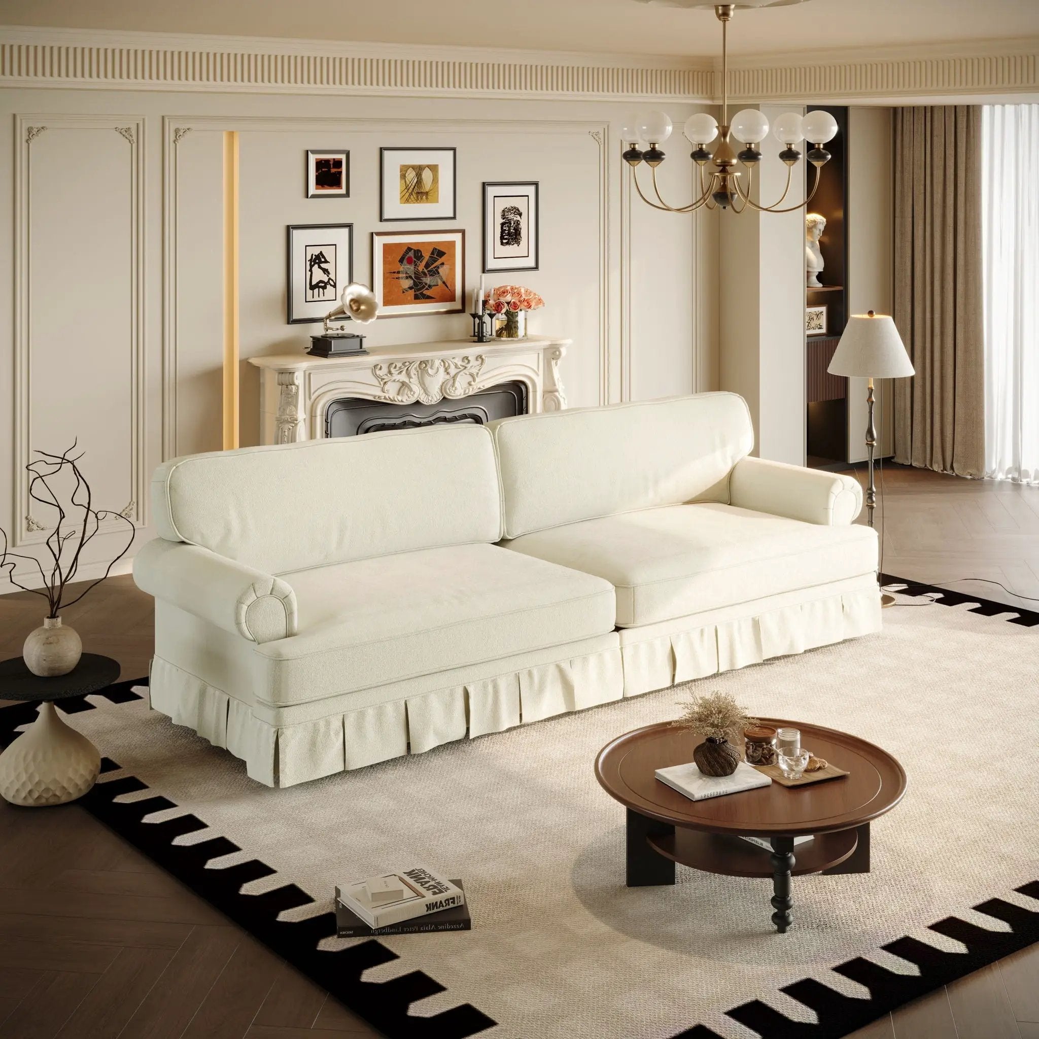 Luxuriously Comfortable Cloud Couch Sofa With Elegant Rolled Arms & Pleated Skirt Design by HouseOfZazla