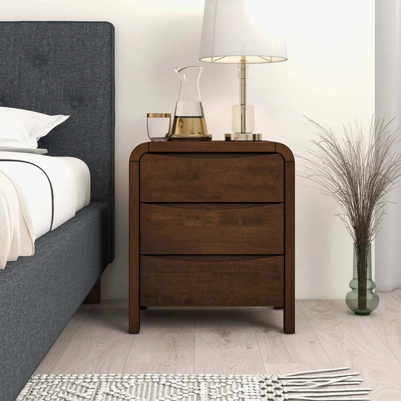 Lionel - Nightstand 3 Drawer Bed Side Table - Brown by HouseOfZazla