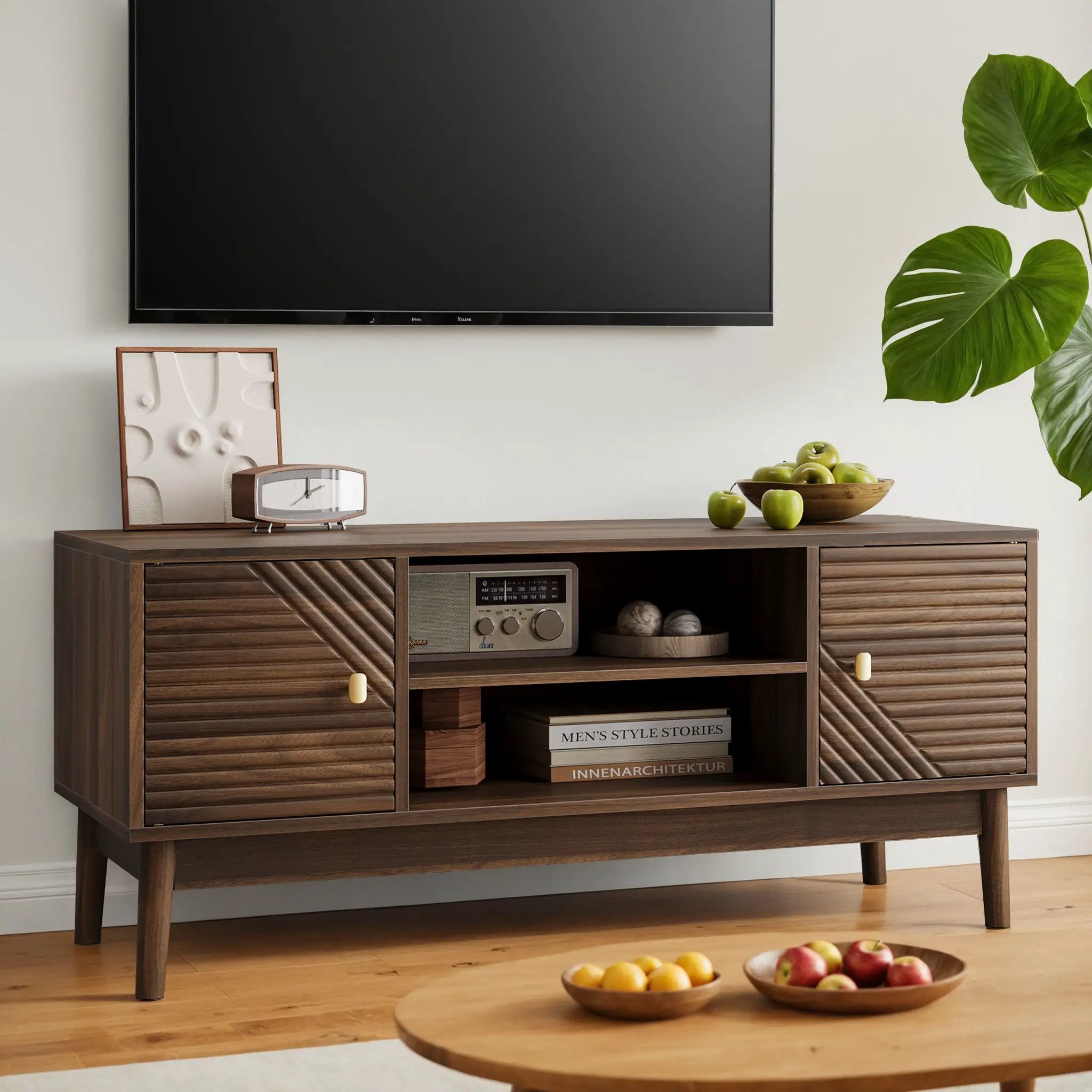 TV Stand, Entertainment Center With Storage, Media Console Table For Living Room - Walnut by Unique Piece Furniture