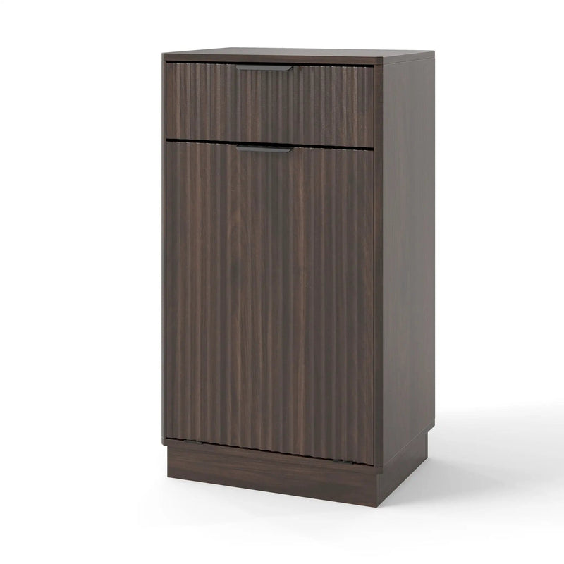 Tilt Out Trash Can Cabinet With Wave Textured Drawer & Pull Out Bin by HouseOfZazla