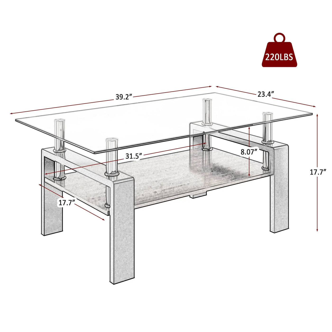 Modern Rectangular Coffee Table With Tempered Glass Top by HouseOfZazla