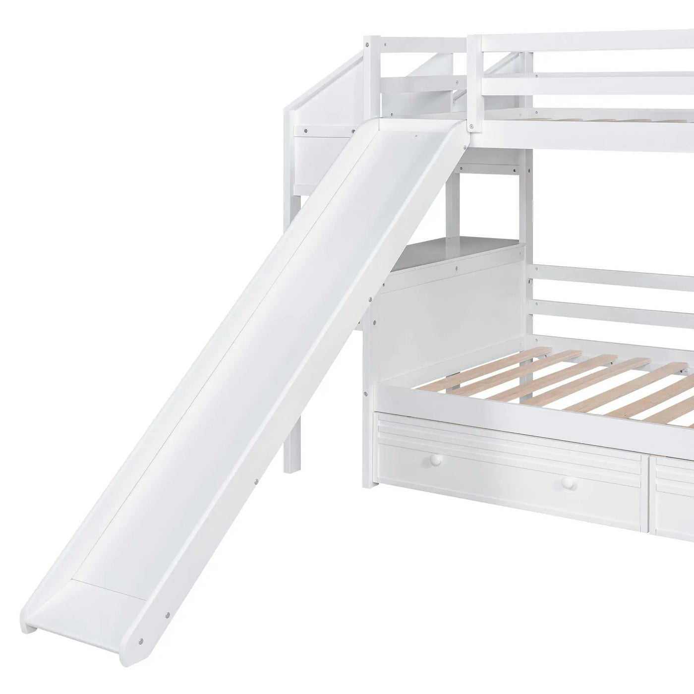 Bunk Bed With Storage Staircase, Slide, Desk, Drawers, And Shelves by HouseOfZazla